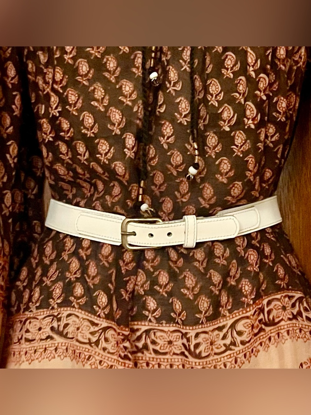 Vintage Leather Belt Full Grain White Western Brass Buckle Ivory Women’s S M 1”